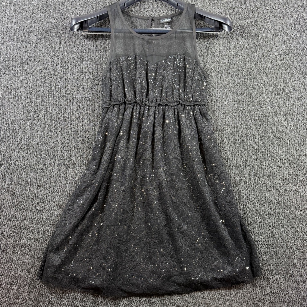 Daytrip Black‎ Sequin Lace Dress Women's M Mesh Yoke Sleeveless Cocktail